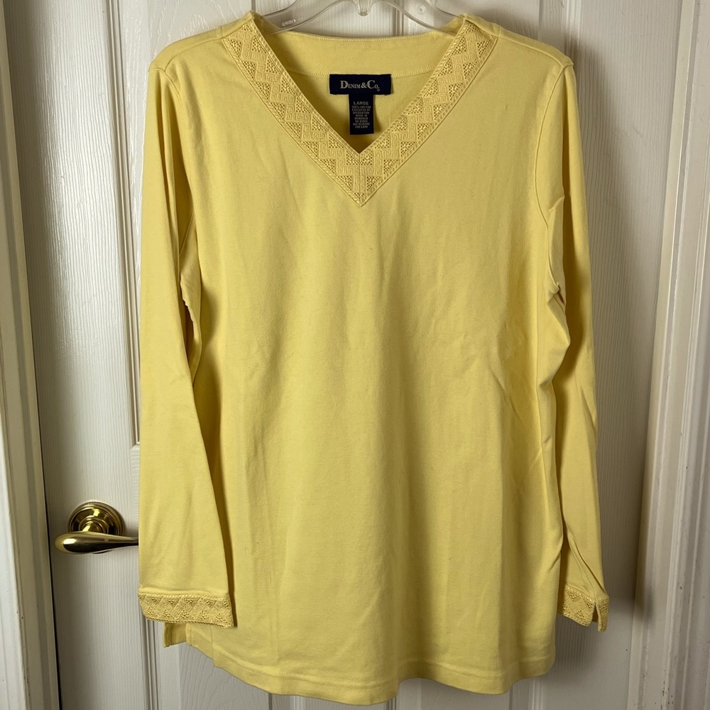 Denim & Co women’s long sleeve top in yellow, size L